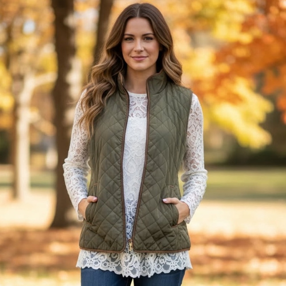 The Saville Row Co. Quilted Olive Green Vest Women's Size Medium